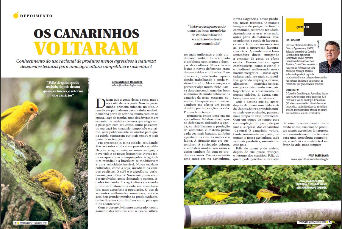 Revista Sou Ecológico publica texto do conselheiro Ciro Antonio Rosolem